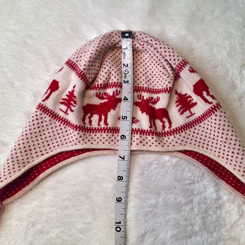 Abercrombie & Fitch Earflap Beanie Sz O/S Moose Wool Blend Pom Pom Fair Isle